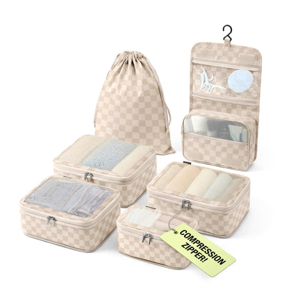 Vandel Space-Saving Compression Packing Cubes for Women with Hanging Toiletry Bag, Laundry Bag, Compressible Carry On Suit Case Organizer Luggage Packing Cubes for Travel Compression Organizer Bags