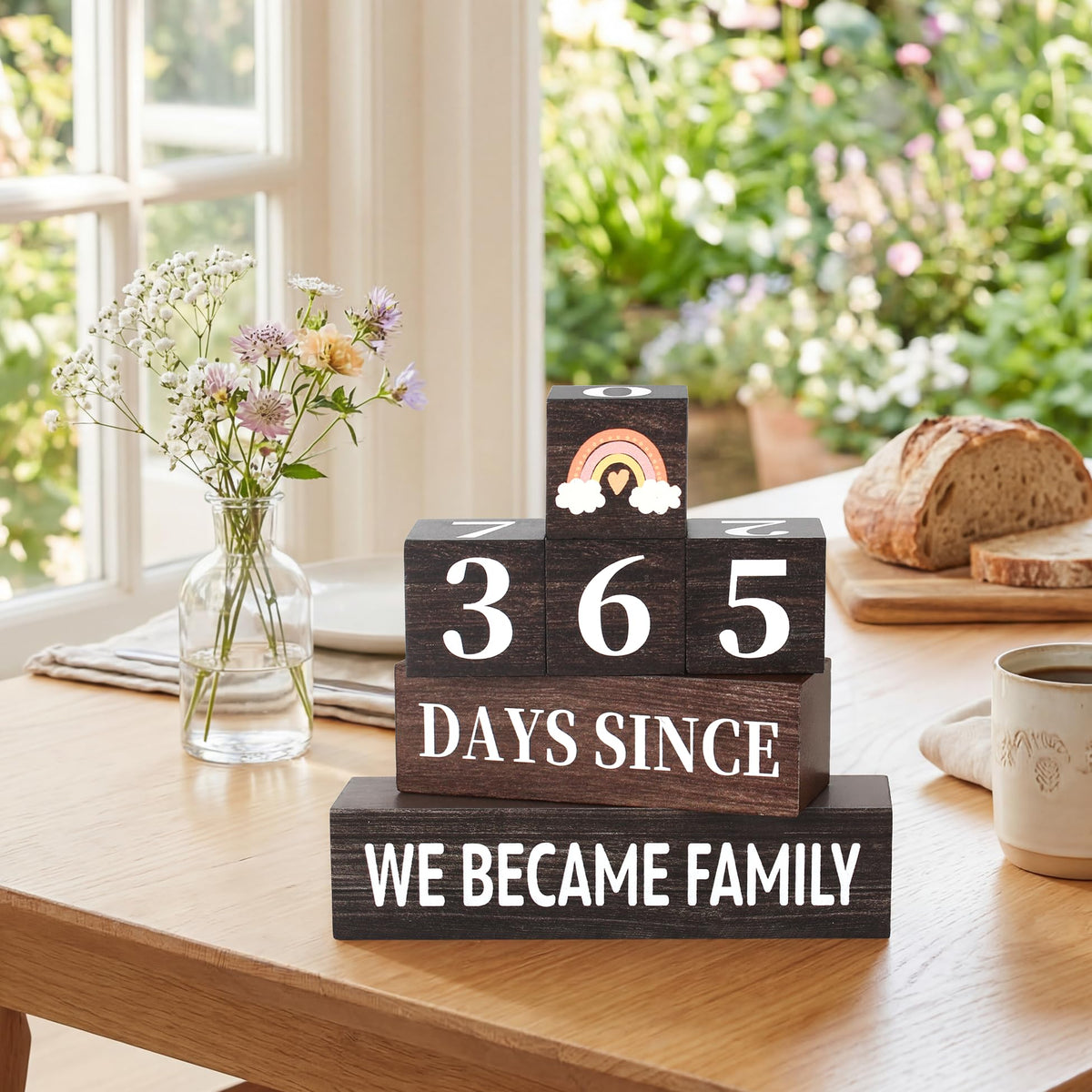 6 Pcs 365 Days Countdown Adoption Wooden Table Decor, Adopt Rustic Table Centerpiece Decorations for Home Office Shelf