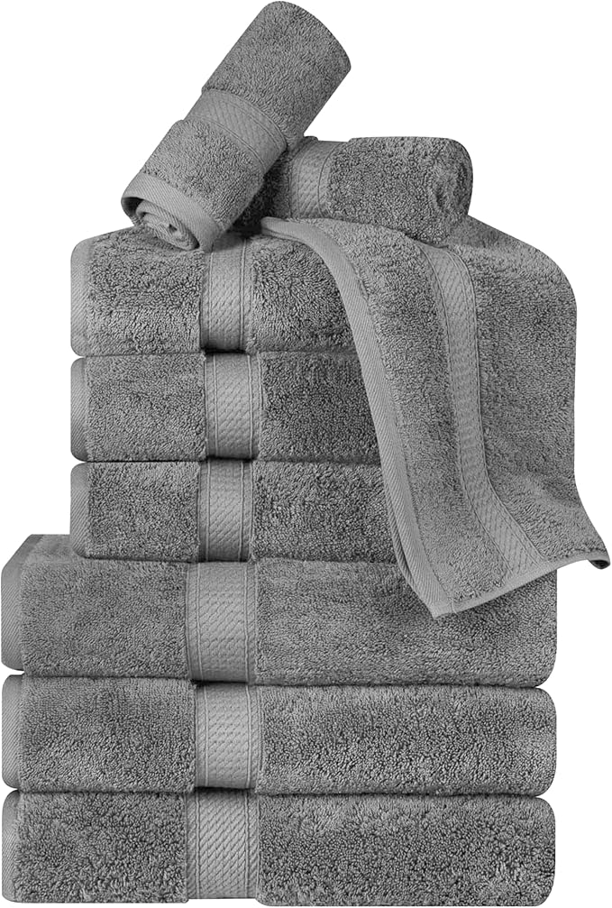 Superior Egyptian Cotton Solid Towel Set, Washcloths 13” x 13”, Hand Towels 20”