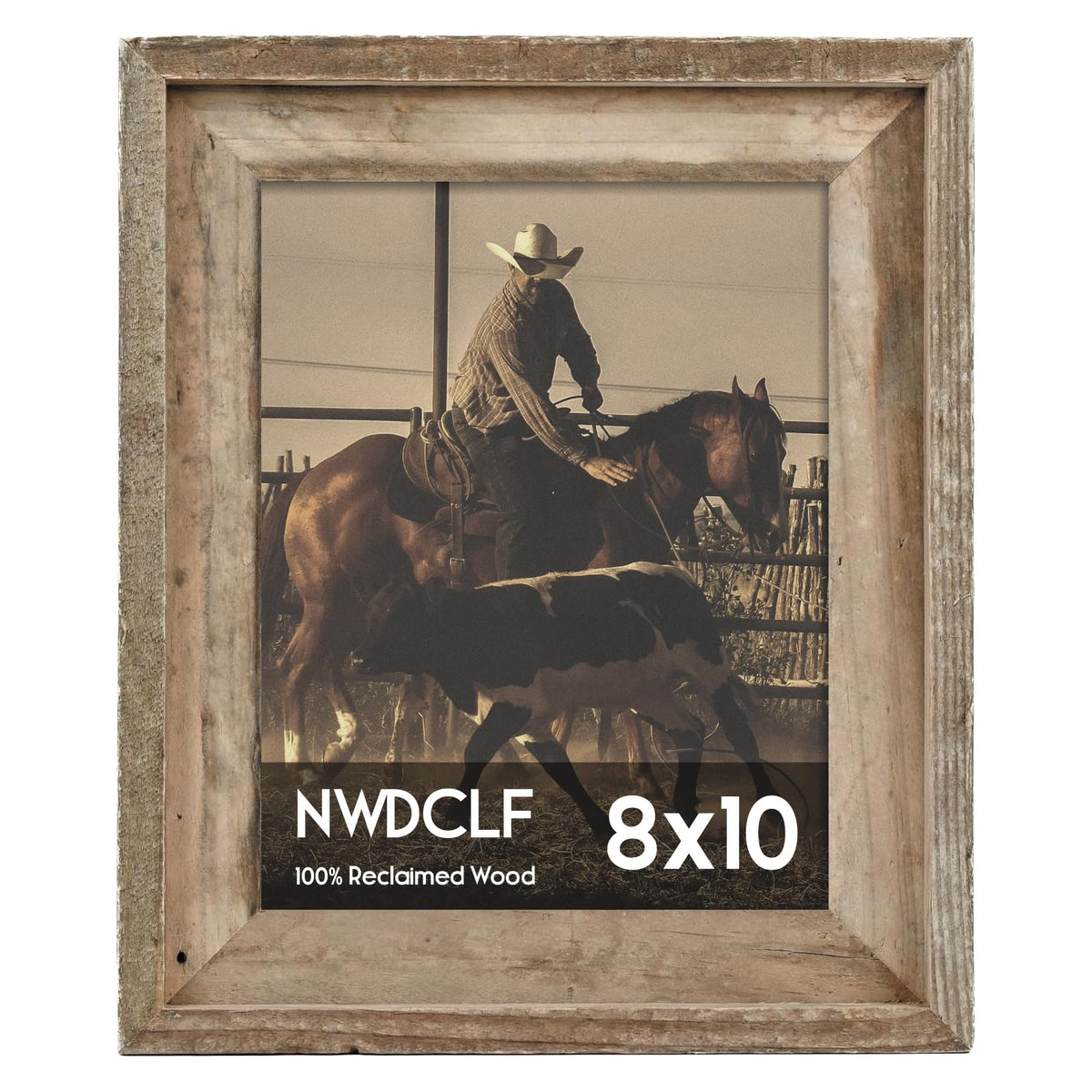 NWDCLF Rustic 8x10 Picture Frame, Reclaimed Barnwood Photo Frame with Real Glass, Distressed Natural Wood Frame for Wall and Tabletop Display, Farmhouse Country Home Office Cabin Décor