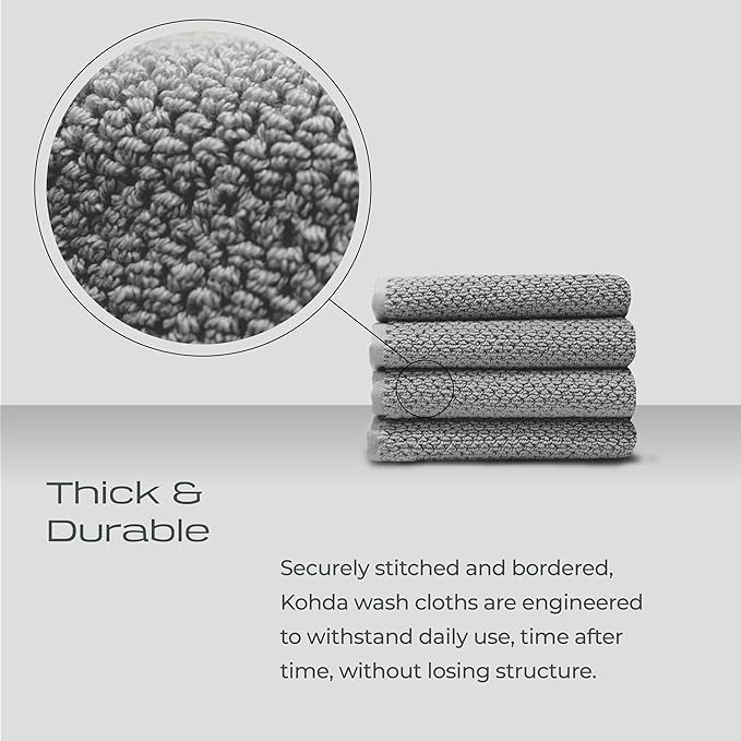 Luxury Silver-Infused Gray Washcloths 4-Pack, 12.9"x12.9"