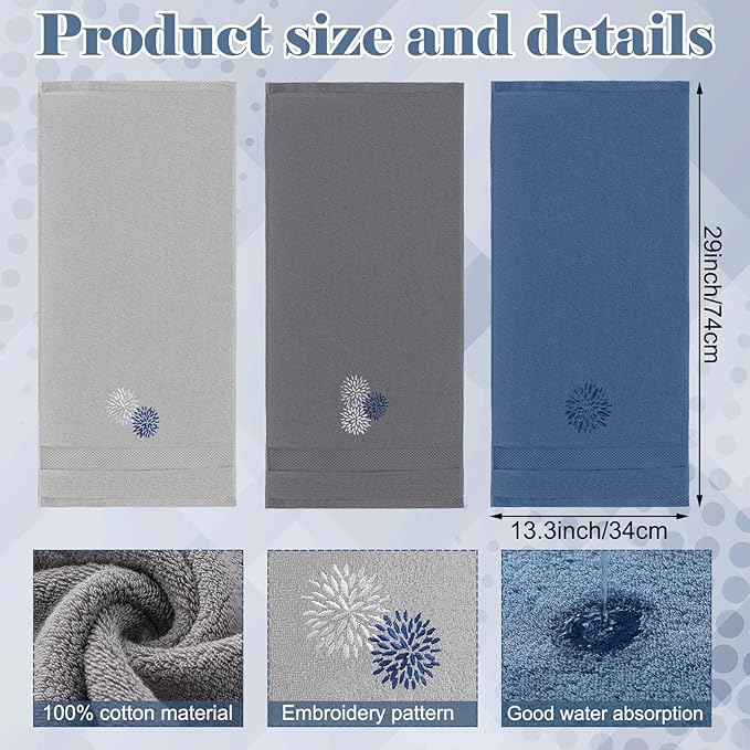 Dahlia Flower Hand Towels Farmhouse Bathroom Towels 14x29 Inch Embroidered