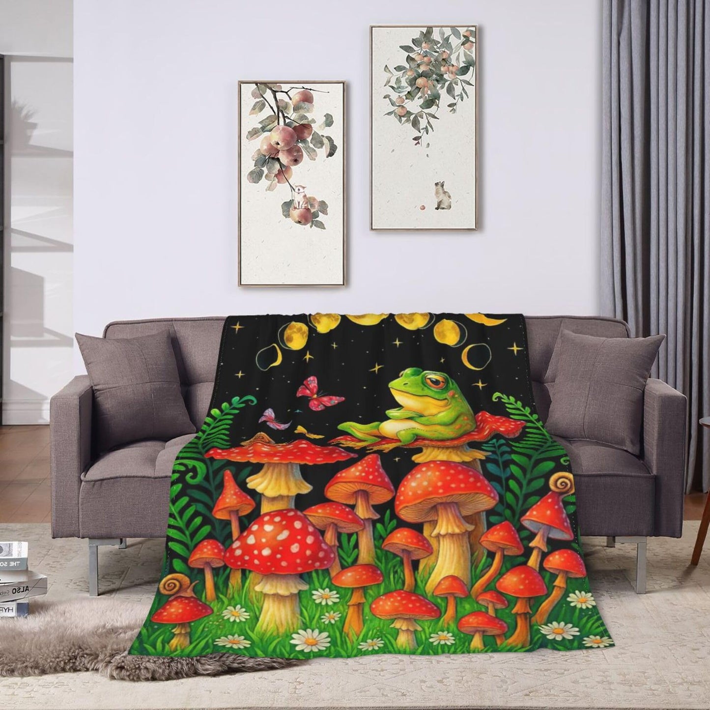 Mushroom Blanket Mushroom Frog Throw Blanket Super Soft Plush Flannel Fleece Bedding Gifts for Boys Girls Men Women Lovers Adults Stuff for Couch Sofa Bed Room Decor 50"X60"
