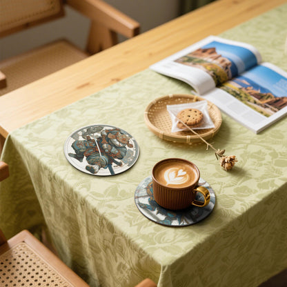 Japanese Cat Coasters Leather Round Drink Coasters 6 Pcs Set with Holderor for Cup Drink Coffee Table Bar Home Decor