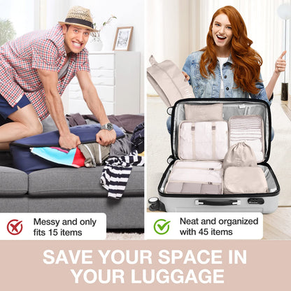 8 Set Packing Cubes for Suitcases, Packing Cube for Shoes, Cosmetics, Clothing and Accessories, Packing Cubes for Travel Luggage Organizer Women Men(Beige)