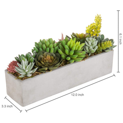 MyGift Faux Succulent Plant Arrangement in 12-Inch Gray Cement Pot
