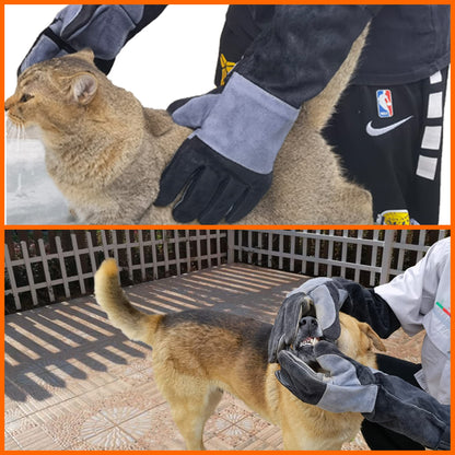 WZQH 23.6 In Leather Welding Gloves for Animal Handling,Grabbing Reptile, Grooming,Trips to Vet,BBQ,Fireplace.Puncture & Scratch Resistant, Bite Proof for Cat Dog Bird Falcon Livestock Snake L Black