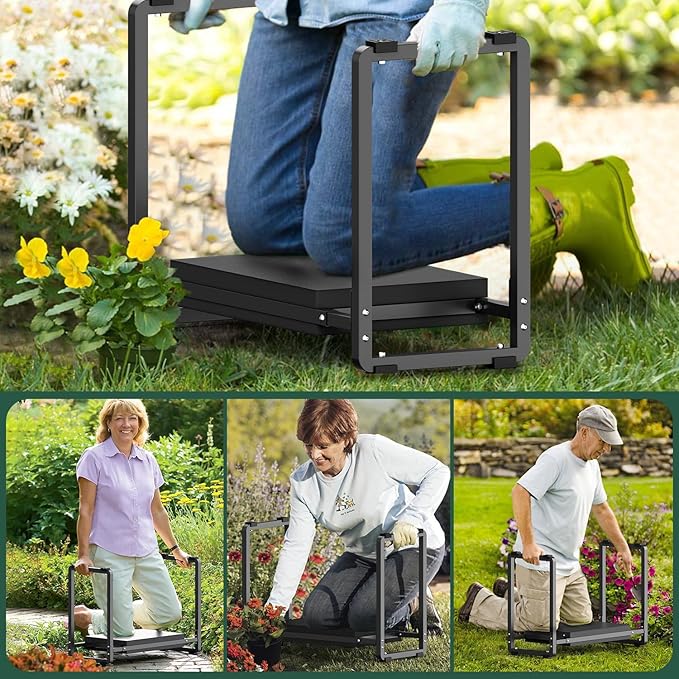 FLINTER Garden Kneeler and Seat, 10.2" Wider Heavy Duty Thick Gardening Bench for Kneeling and Seat - Multifunctional Kneeler Bench, Gardening Gifts for Women, Seniors Grandparents, Black