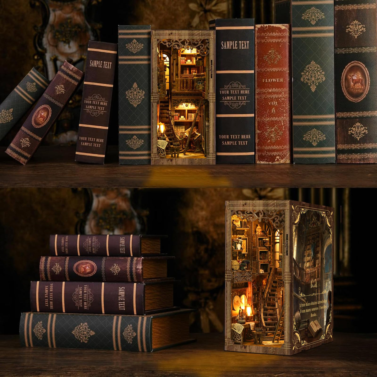 ISSEVE Book Nook, DIY Book Nook Kits for Adults 3D Wooden Puzzle Booknook Dollhouse, Miniature House Kit for Bookshelf Decor, Adults Model Crafts Kits, Gifts for Family Friends (Book Collection Room)