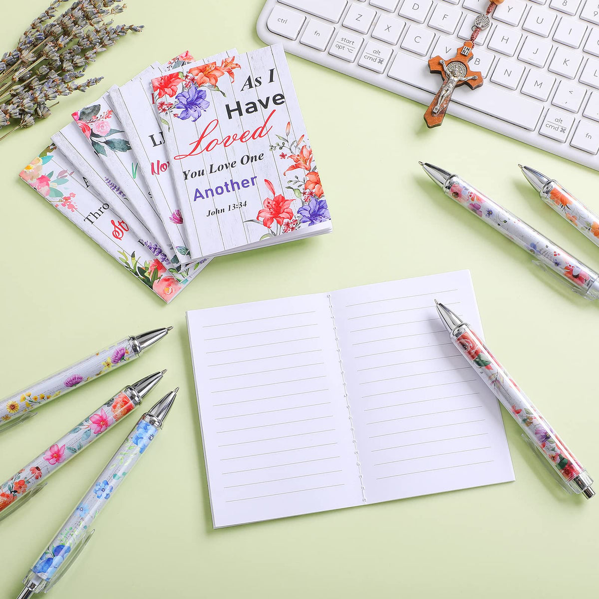 Colarr 12 Sets Christian Bulk Gifts for Women Bible Verse Pens Notebooks Religious VBS Scripture Ballpoint Pens Bookmarks Journal for Easter Sunday School Church Inspirational Supply(Floral)
