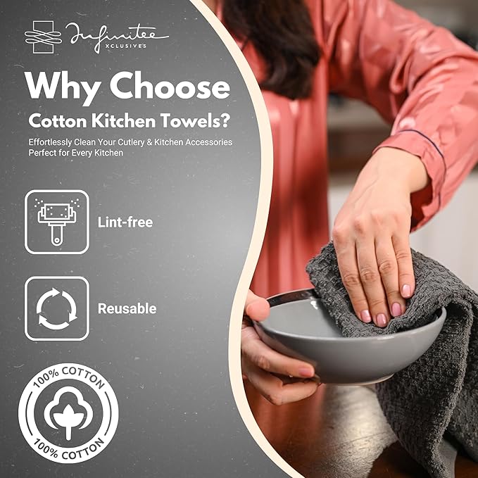 Infinitee Xclusives Premium Kitchen Towels – Pack of 3, 100% Cotton |15 x 25|