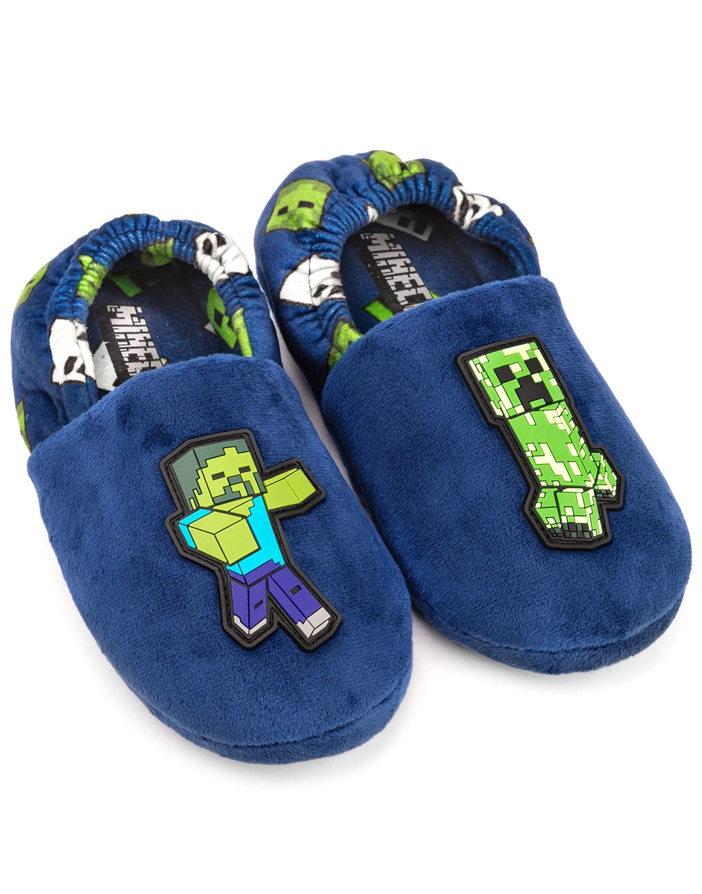 Minecraft Slippers for Boys | Various Styles Kids Blue Navy Black Sequin Creeper Boys House Shoes | Children & Teens Gaming Footwear Merchandise