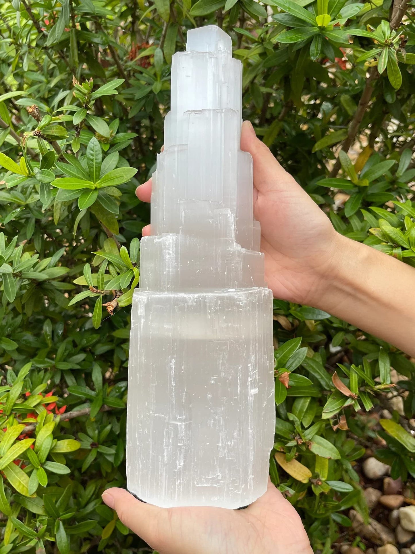 GAF TREASURES Selenite Skyscraper Tower Light – Natural White Healing Crystal, Choose Size 6", 8", 10", 12", 16" (15-17")