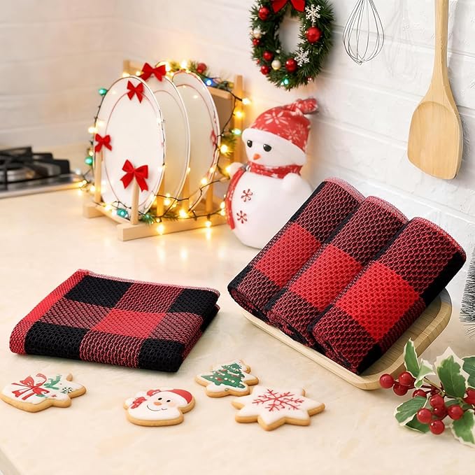 Homaxy 100% Cotton Waffle Weave Check Plaid Kitchen Towels, 13 x 28 Inches