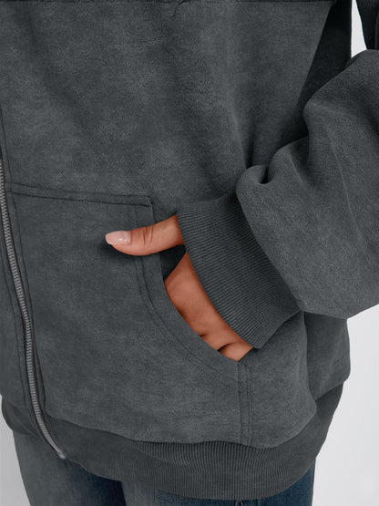 Trendy Queen Zip Up Hoodies for Women Acid Wash Oversized Sweatshirt Fall Fashion Jacket Cute Y2k Winter teen girls pullover Grey M