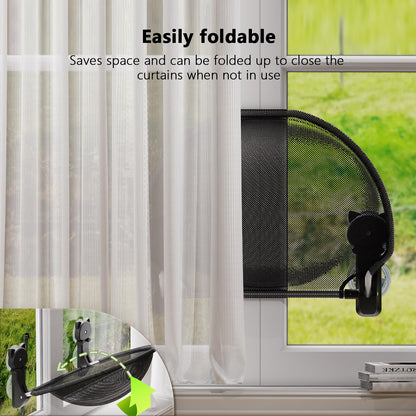 JUNSPOW Cat Window Perch Cordless, Foldable & Stable Kitten Beds- Breathable Cat Window Hammock for Overlooking, Sunbathing and Climbing - Maximum Hold Up to 40lb