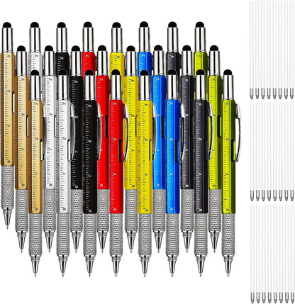 LCPQMZGH 24 Pcs 6 in 1 Multitool Pen Gifts for Men Fathers Day, Christmas Gifts for Men and 24 Pcs Blue Replacement Refills, 8 Colors