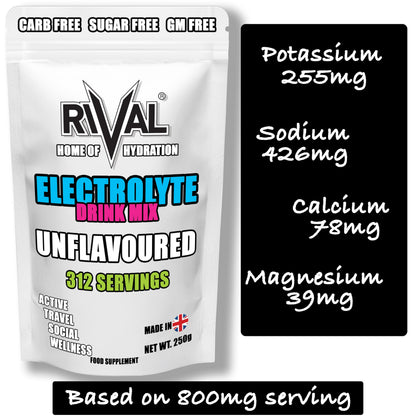 312 Servings Electrolyte Powder 250g Unflavoured add to Flavour Drink of Your Choice, Sugar Free, Zero Sweetener, Vegan, Keto Friendly, Snake Diet Fasting Salts - Made in The UK Scoop Included