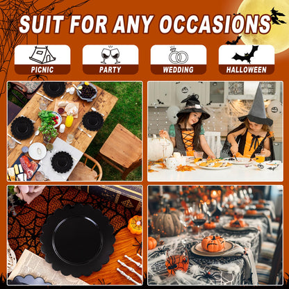 SUT 72 PCS Black Plastic Plates - 7.5 Inch Elegant Disposable Party Tableware for Halloween, New Year, Dessert & Celebrations