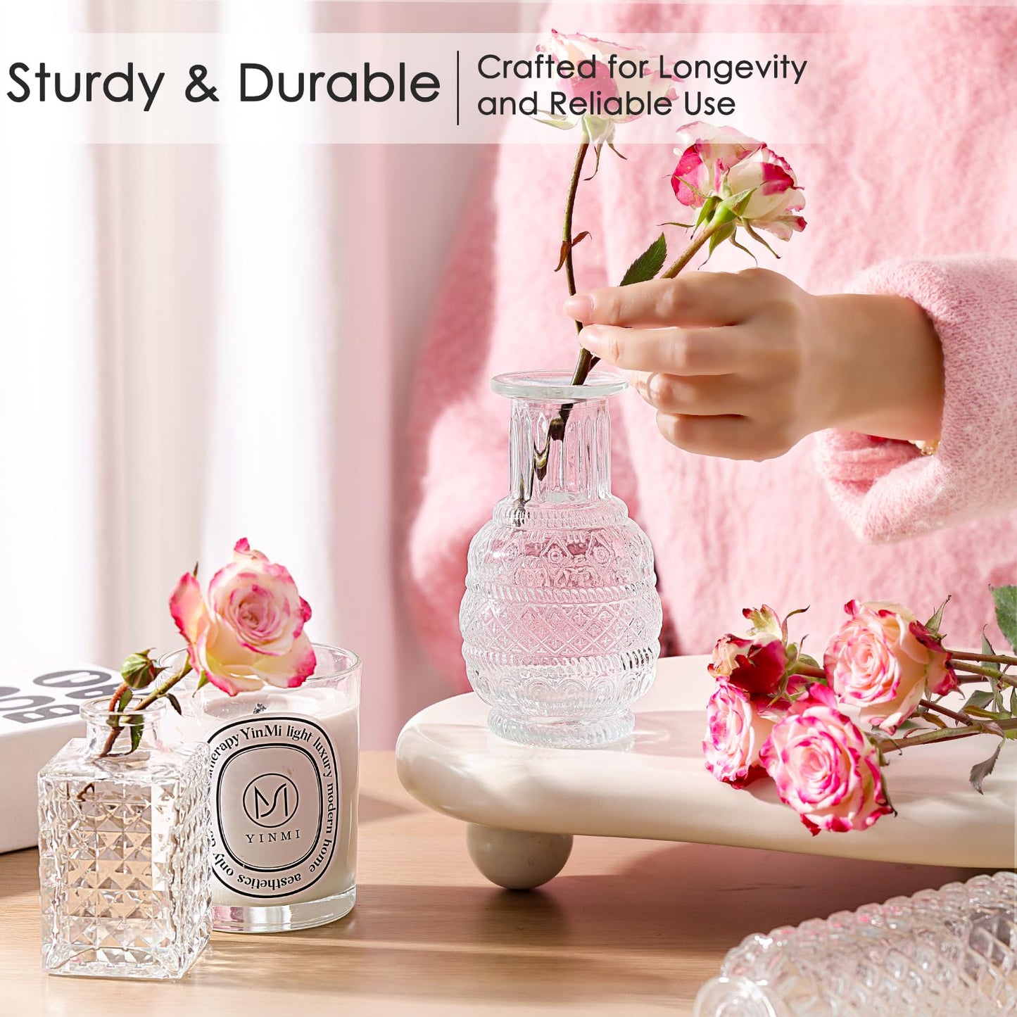 12 Pcs Glass Bud Vase Set, Small Glass Vases for Flowers, Mini Clear Bud Vases for Centerpieces, Wedding, Home, Office and Table Decoration, Clear