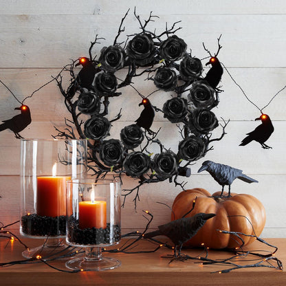 Veryhome Halloween Artificial Flowers Silk Black Roses Real Touch Bridal Wedding Bouquet for Home Garden Party Floral Decor 10 Pcs (Black)