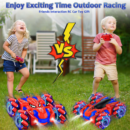 Spider Remote Control Car for Boys, Rechargeable RC Cars Toys with Cool Lights, 2.4Ghz Double Sided Drift RC Stunt Cars, 360°Rotating 4WD Off-Road Race Car for 4-6 6-12 Boy Kids Gifts