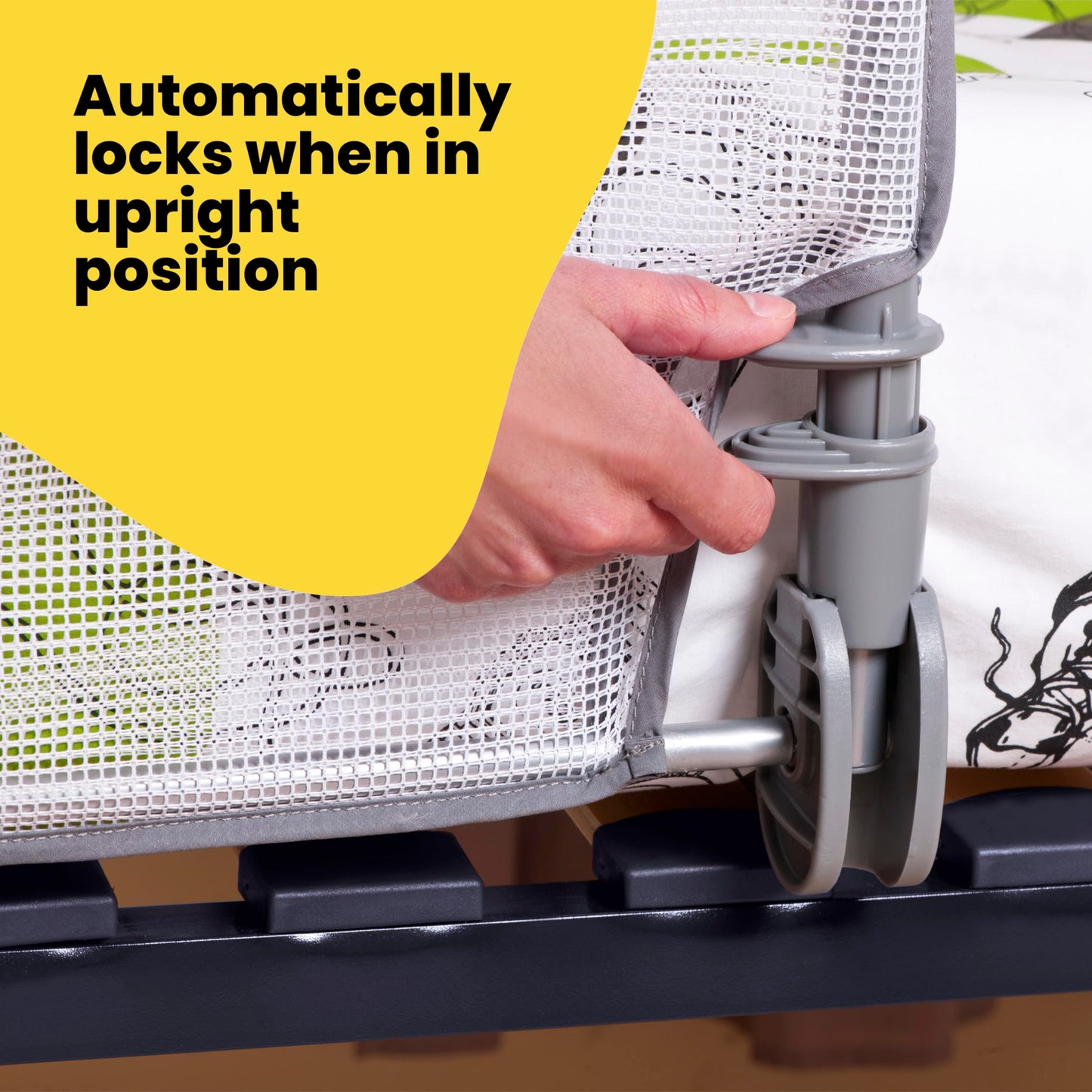 Safety 1st Standard Bed Rail 90cm, Bed Guard for Toddler Bed, 18 Months – 5 Years, Toddler Bed Rail, Mesh Fabric, Automatic Lock, Easy to Clean, Grey & White