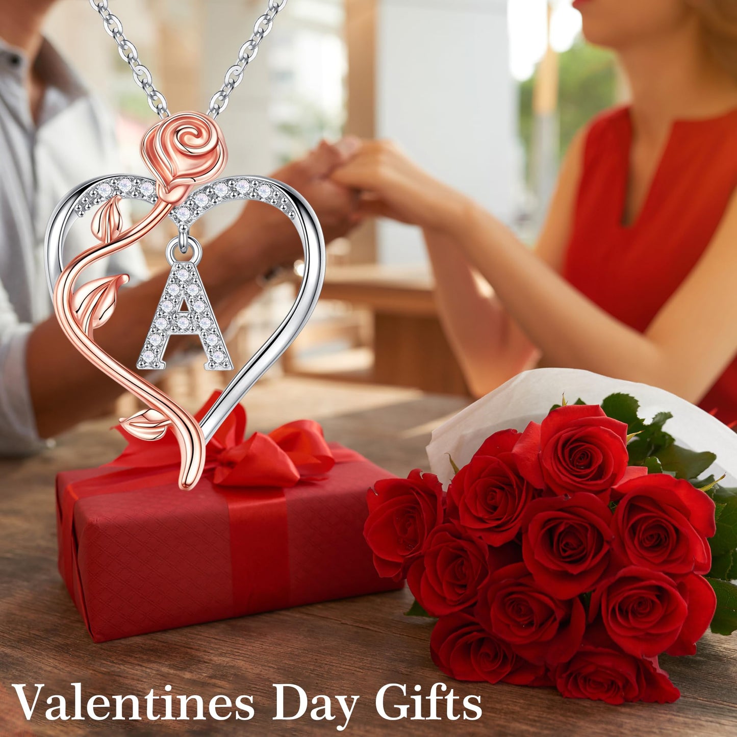 Iefil Valentines Gifts for Her Wife - Necklaces for Women, Anniversary Women Gifts, Birthday Gift for Female, Gift for Wife Girlfriend Mom | Rose Heart Necklaces, Initial K