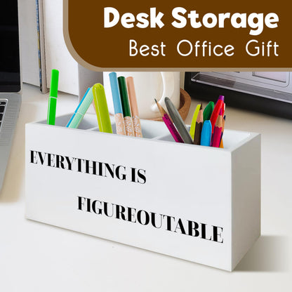 UNCDLV Everything is Figureoutable Inspirational Pen Holder for Desk, Motivational Gifts for Coworkers Women Men, Positive Quote Wooden Pen Pencil Holder Organizer for Office Desk Accessories