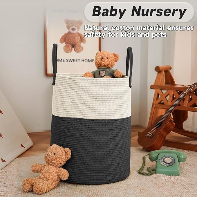 Large Woven Laundry Basket Hamper, 80L Cotton Rope Storage Bin