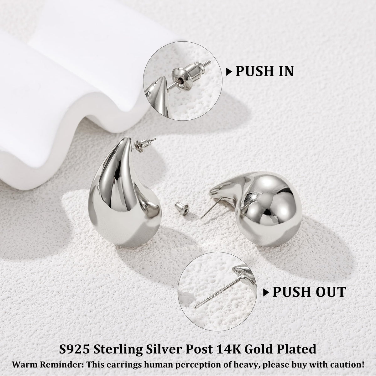 Gacimy Silver Tone Teardrop Earrings Dupes for Women, Chunky Drop Earrings for Women with 925 Sterling Silver Post, 1.7Inches