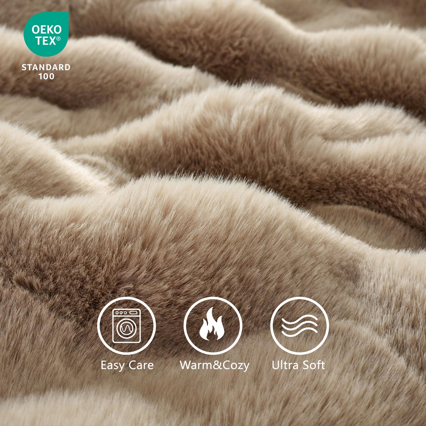 CloudDwelling Faux Rabbit Fur Bubble Throw Blanket Plush Fluffy Cozy Blanket for Couch Bed Sofa Reversible Winter Warm Blanket for Home Decor (Taupe, 50"x60")