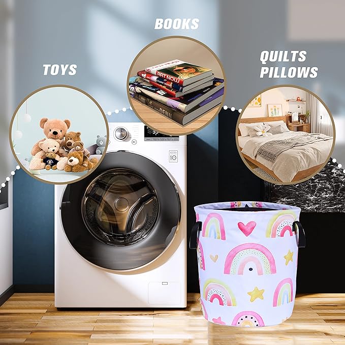 Colorful Rainbow Stars Laundry Basket Foldable Oxford Cloth Funny Tote Bag