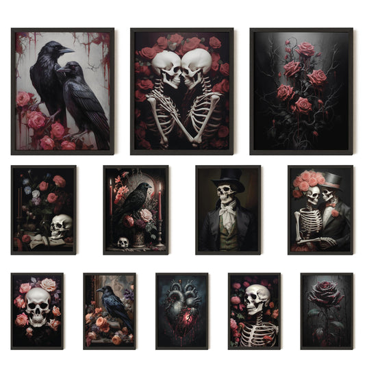 97 Decor Romantic Gothic Wall Decor - Romantic Goth Arts For Bedroom, Nature Gothic Posters For Room Aesthetic, Dark Floral Wall Art, Vintage Pink Rose Forest Art Raven Prints For Home (Unframed)