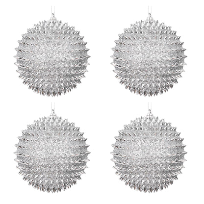 Spiked Glitter Christmas Ornaments, 4PCS 4.33" Handcrafted Cone Stud Ball Decorations in Punk Rock Gothic & Modern Glam Style, Shatterproof Christmas Tree and Holiday Decor for Home Party or Gift
