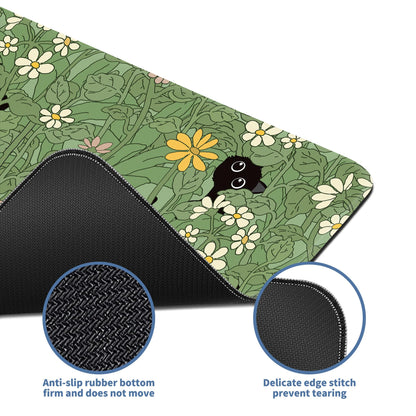 Cute Cat Mouse Pad Large Green Desk Mat Extended Keyboard Mouse Pad Kawaii Mousepad with Non-Slip Base and Stitched Edge Plant Mouse Mat Desk Pad 31.5 x 11.8 in Mouse Pads for Decor Home Office Gaming