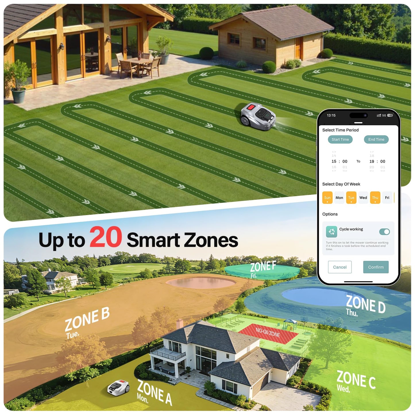 GS Robot Lawn Mower, Perimeter Wire Free RTK+ AI Vision Robotic Lawnmower for 0.25 Arce, Zero-Edge Cutting, Automated Mapping, APP Control, 3D Obstacle Avoidance, 60% Slope