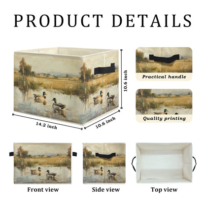 ROXMART Rustic Mallard Duck Storage Bin Box, Countryside Waterfowl Mallard Ducks Collapsible Storage Basket Organizer for Boys Nursery Bedroom Bathroom Clothes Toys Books, Toybox for Boys