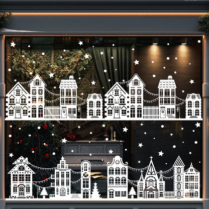 Vellibring 72" Christmas Window Clings,Winter House Window Decals White Simple Style Reusable Non Adhesive Street Scene Border Stickers for Home Cafe Shopping Mall Glass Door Christmas Decor