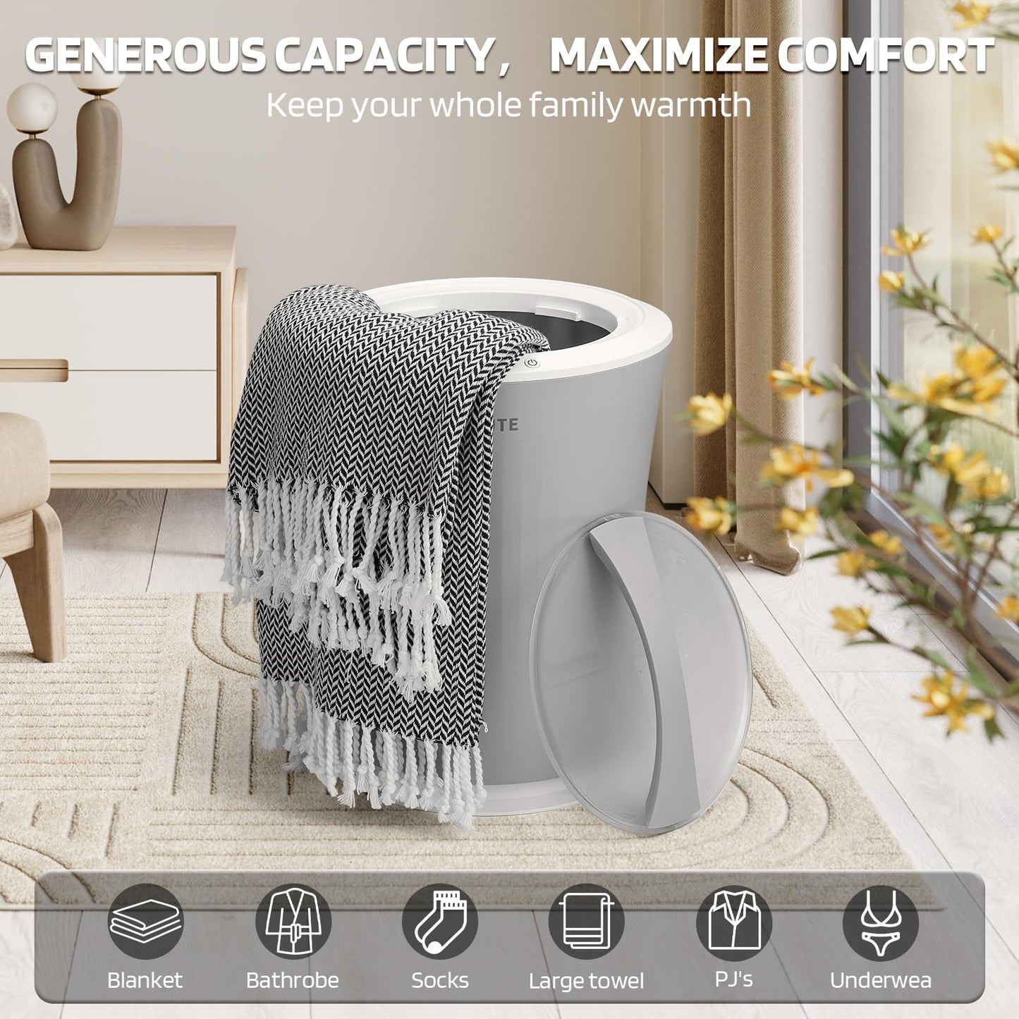 Lagute iSnug Towel Warmer for Bathroom, with 3-Level Timer, Warning Alarm & RGB Light, Auto Shut-Off, 5.3 Gal Heating Bucket for Bathrobe, Blanket, Ideal for Gifts