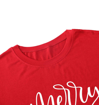 MAIHUN Christmas Shirts Womens Merry and Bright Shirt Xmas Holiday Tshirt Christmas Lights Tee Tops Red
