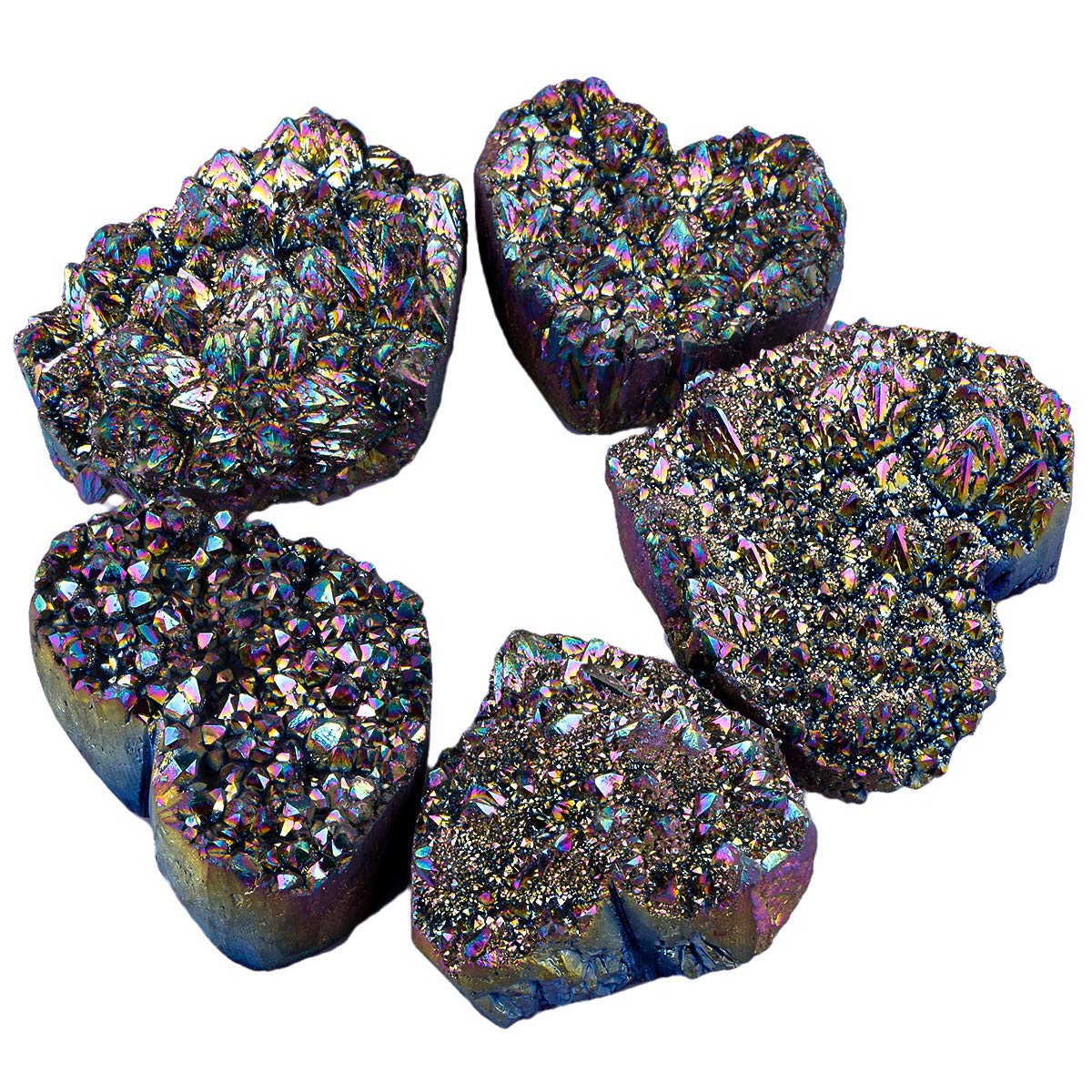 TUMBEELLUWA Rainbow Titanium Coated Rock Crystal Heart Shaped Decor Healing Crystal Cluster Geode for Home Decoration Quartz Stone Specimen 2-2.76 inches