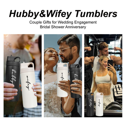 Mr&MrsGifts Husband and Wife Gifts Cups, Set of 2 Honeymoon Essential Mugs, Bridal Shower Gifts, Engagement Gifts for Couples - 16oz Double-Walled Insulated Cups for Weddings(XZ-HW)
