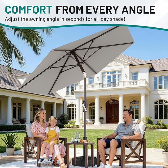 AreShark 7.5FT Patio Umbrella Table Market Umbrella with 6 Sturdy Ribs, Button Tilt/Crank Heavy-Duty Round Outdoor Umbrellas for Garden, Deck, Backyard,and Pool, Foggy Gray
