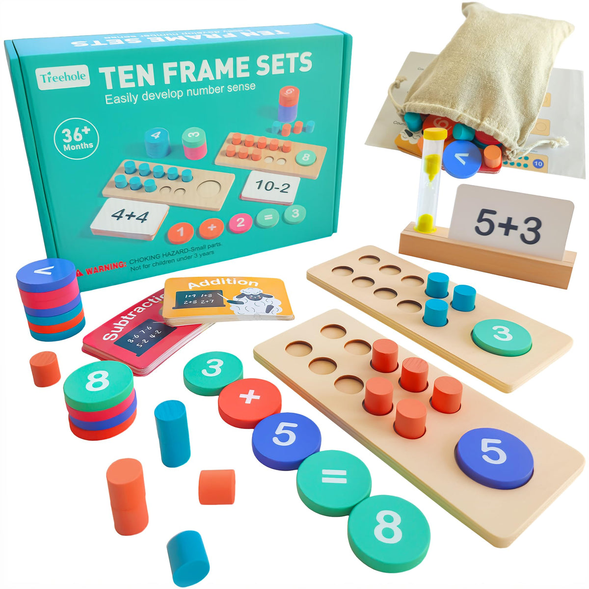 Wooden Sorting and Stacking Toy for Toddlers - 143-Piece Montessori Inspired Counting Game - ASTM F963-23 Certified Screen-Free Play Set for Home Learning Gift for Kids Boys Girls 3-5 Five Ten Frame