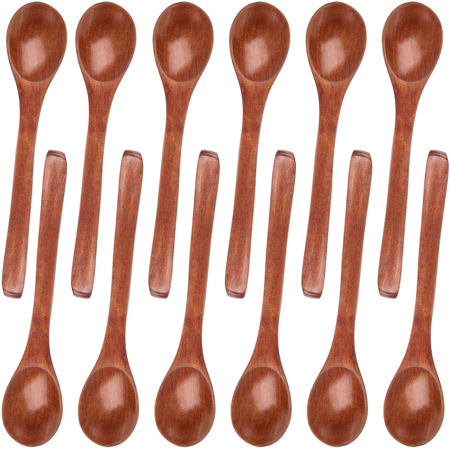 HANSGO 12PCS Small Wooden Spoons, 5 Inches Honey Spoon for Tea Coffee Jam Bath Sugar Salts Spices Condiment, Kitchen Stocking Stuffers (Dark Brown)