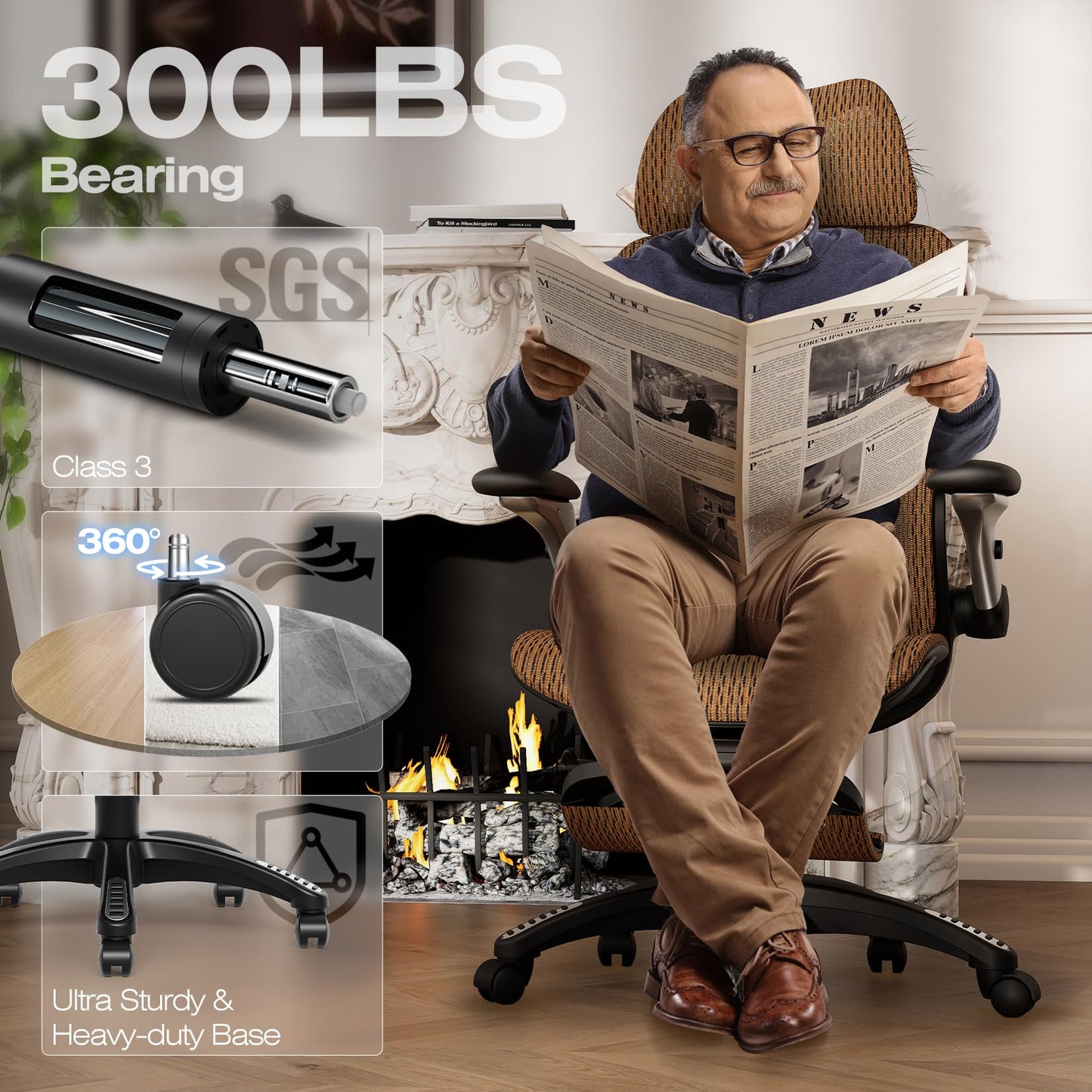 ELABEST X100 Ergonomic Office Chair with Footrest, Big and Tall Home Desk Chair with 5D Flip-Up Arms, Adjustable 3D Lumbar Support,High Back Rolling Computer Chair, Swivel Mesh Chairs