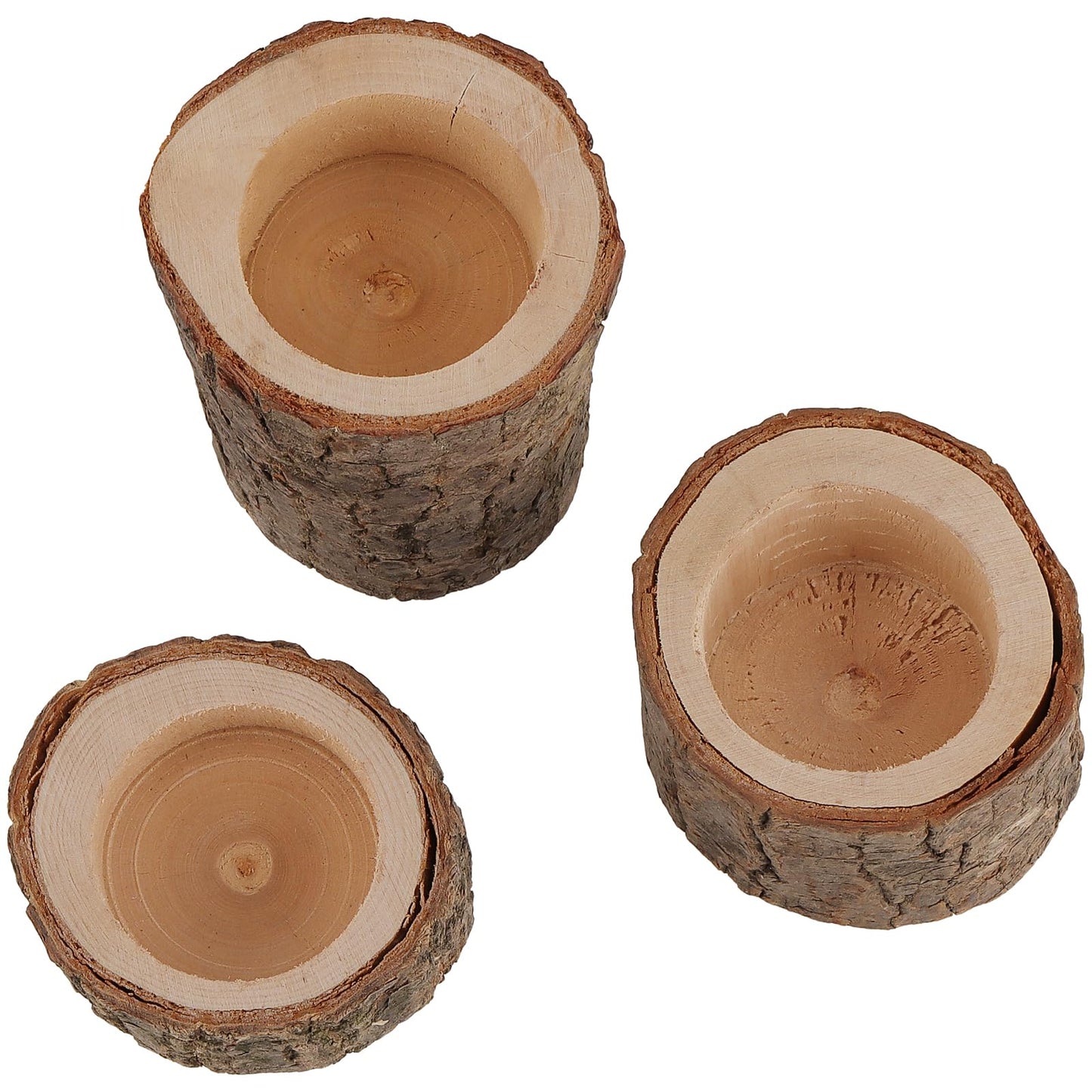 FUNSUEI 18 PCS Wooden Tea Light Candle Holders, Rustic Wood Votive Log Candle Holders, Rustic Wood Votive Candle Holder for Table Decoration, 3 Sizes