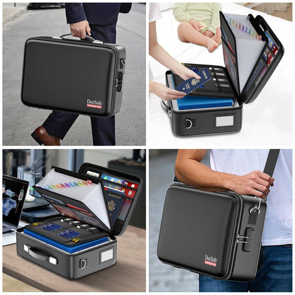 DocSafe Fireproof Document Box with Lock＆Shoulder Strap, Hard-Shell Case File Organizer with Accordion File Folder, Multi-Layer Portable Home Office Travel Safe Storage for Important Documents Laptop