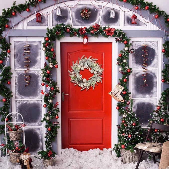 Super Holiday Christmas Wreath, 19Inch Artificial Winter Wreaths for Front Door Decorations with Wreath Hanger, for Indoor Outdoor Home Hoilday Party Xmas Wall Decor - Champagne